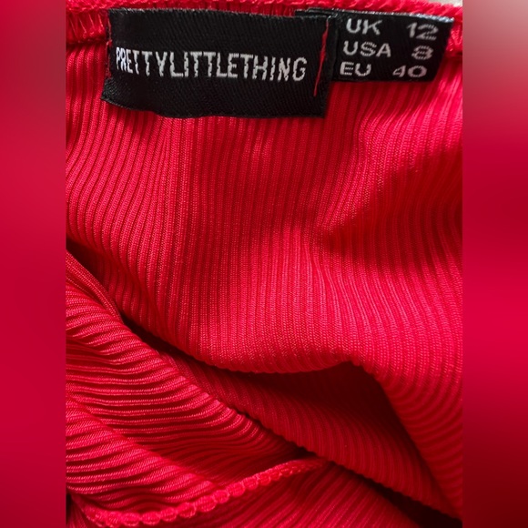 RED Ribbed High Neck Split Detail Bodycon Dress - Picture 9 of 10